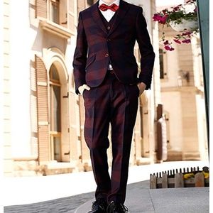 BOYS SIZE 7/8 DAPPER PLAID 5 pc SUIT + bowtie